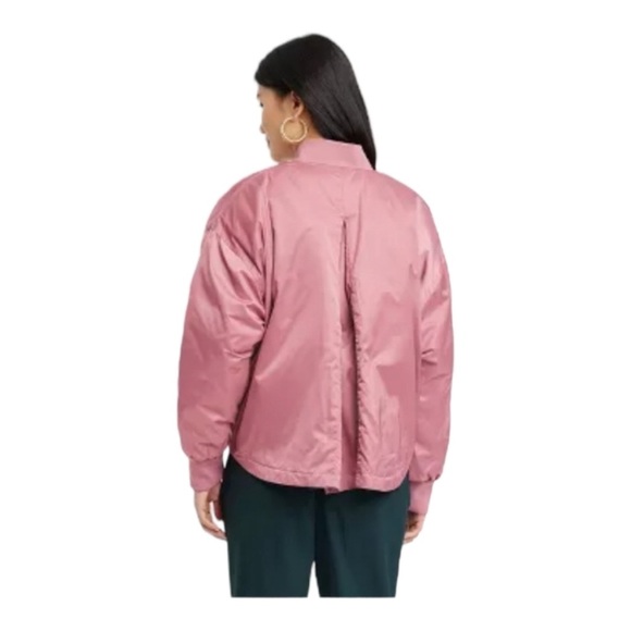 NWT Women's Berry Pink Bomber Jacket Water‎ Resistant cute detail in back Sz L - Picture 2 of 7